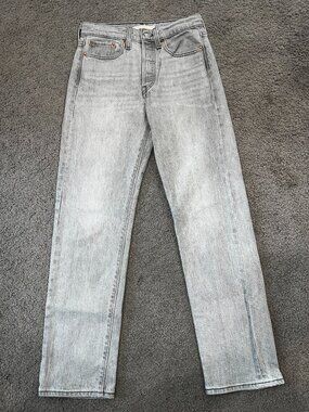 LEVI'S BIG E Wedgie Straight Premium Denim Button Fly Gray Jeans EUC - W27 L28